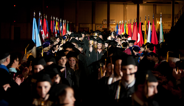 Students walking at commencement