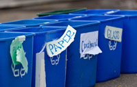 Blue recycle bins