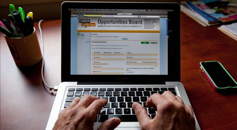 Career Connections Opportunities Board website on a laptop