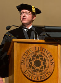 President Thomas W. Krise gives his inaugural address.