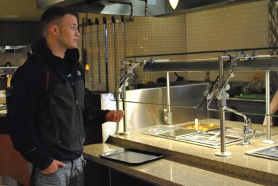 Glahn makes a pit stop between his classes and work for lunch in the Anderson University Center.