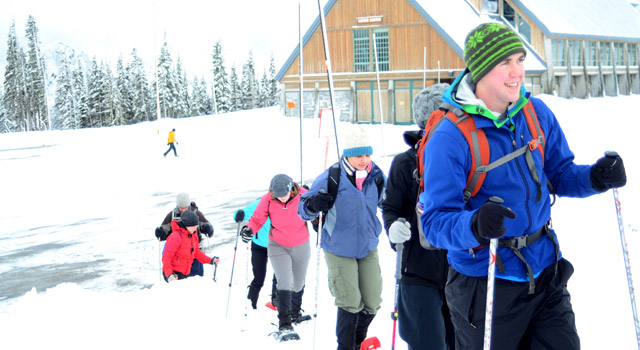 PLU students took on Mt. Rainier during a snowshoeing expedition with Outdoor Recreation. (Photos by Jesse Major ’14)