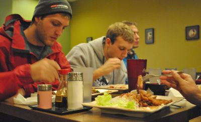 Hurd and other members of the men’s Ultimate Frisbee team grab dinner after practice at Uni Teriyaki.