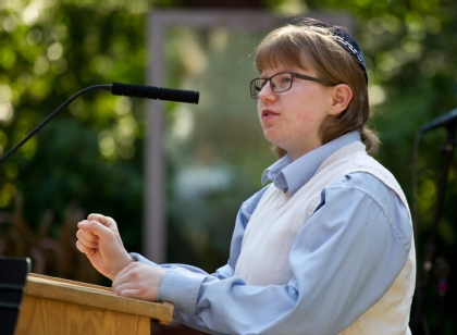 Julia Walsh ’14 talks at PLU’s 9-11 ceremony. (John Froschauer, Photographer)