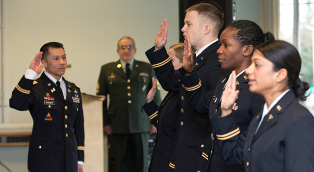 ROTC students being sworn in