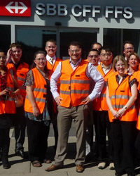 Sven Tuzovic and some of his MBA students outside the Swiss Rail offices.