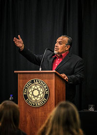 Executive Director of Seattle’s Office of Immigrant and Refugee Affairs,Leno Rose-Avila, spoke during PLU's Constitution Day. 