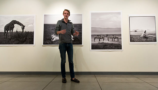 Nevis Granum '13 exhibits some of his photographs as part of his capstone project. The project would lead to a Kelmer Roe Fellowship to study in Africa.
