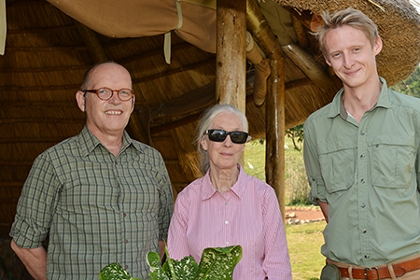 Left to right: Professor Charles Bergman, Jane Goodall, Nevis Granum ’14