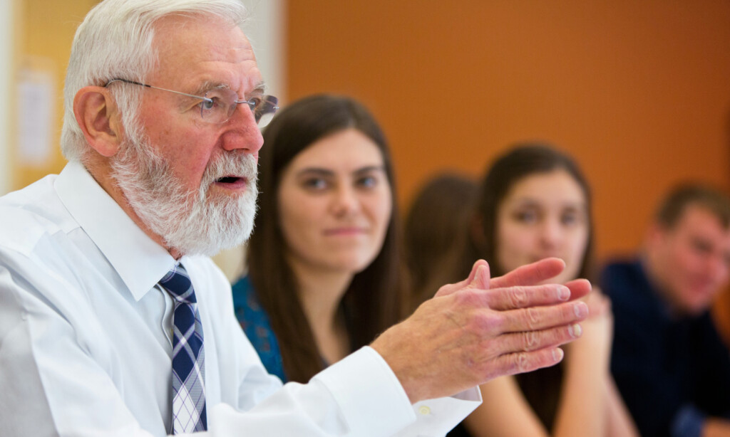Dr. William Foege ’57 told students during his visit to campus to find their passion and become a “generalist” as well. (Photo by John Froschauer)