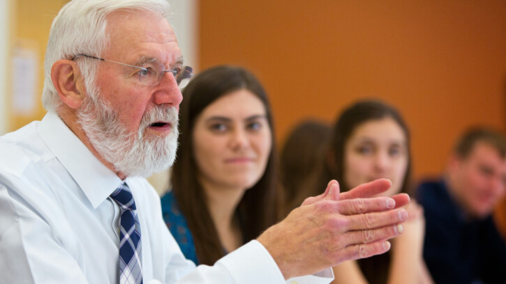 Dr. William Foege ’57 told students during his visit to campus to find their passion and become a “generalist” as well. (Photo by John Froschauer)