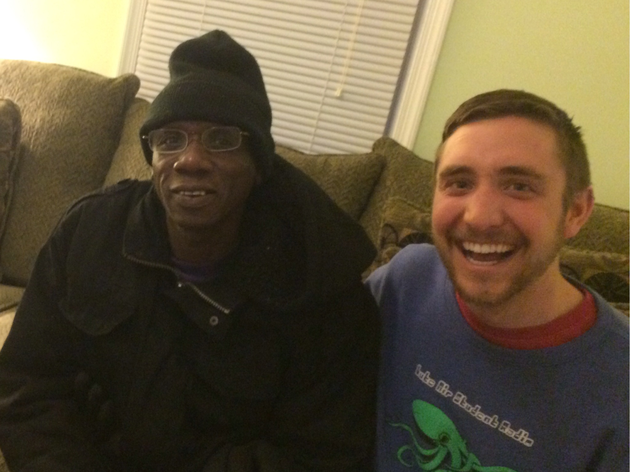 Anthony Markuson, right, jokes around with a resident of the group home in Baltimore where Markuson is working with the Lutheran Volunteer Corps before returning to Washington for medical school. (Photo: courtesy of Anthony Markuson)