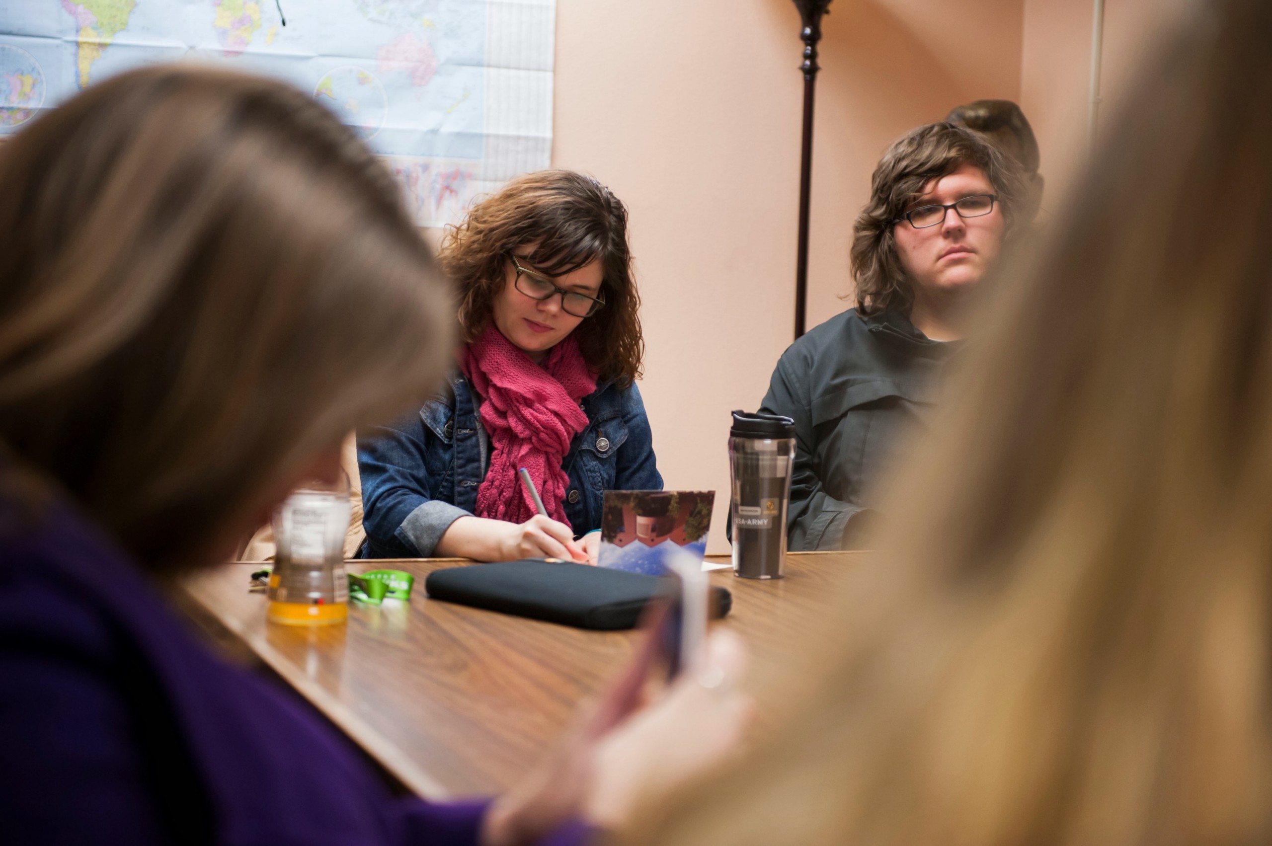 Pam Barker, left, and David Mooney are the only two seniors on PLU’s debate team with previous experience. (Photo: John Struzenberg / PLU student)