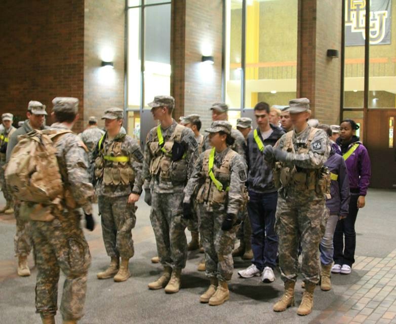 Members of PLU’s Army ROTC department gather for a land-navigation exercise outside PLU in January 2014. (Photo: PLU Army ROTC)