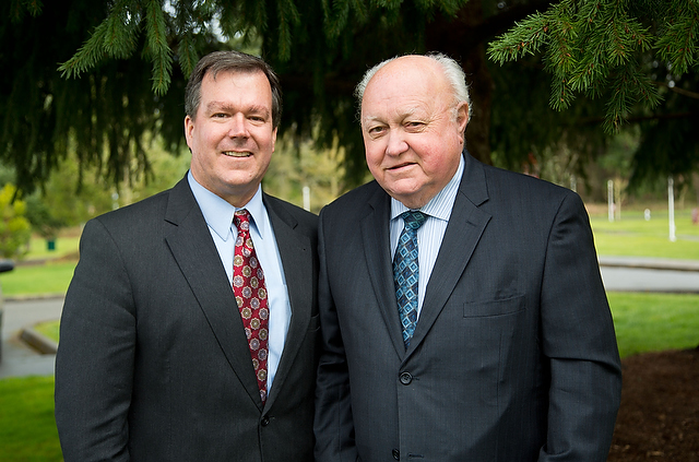 Advancement officers Doug Page, left, and Ed Larson. (Photo: John Froschauer/PLU)