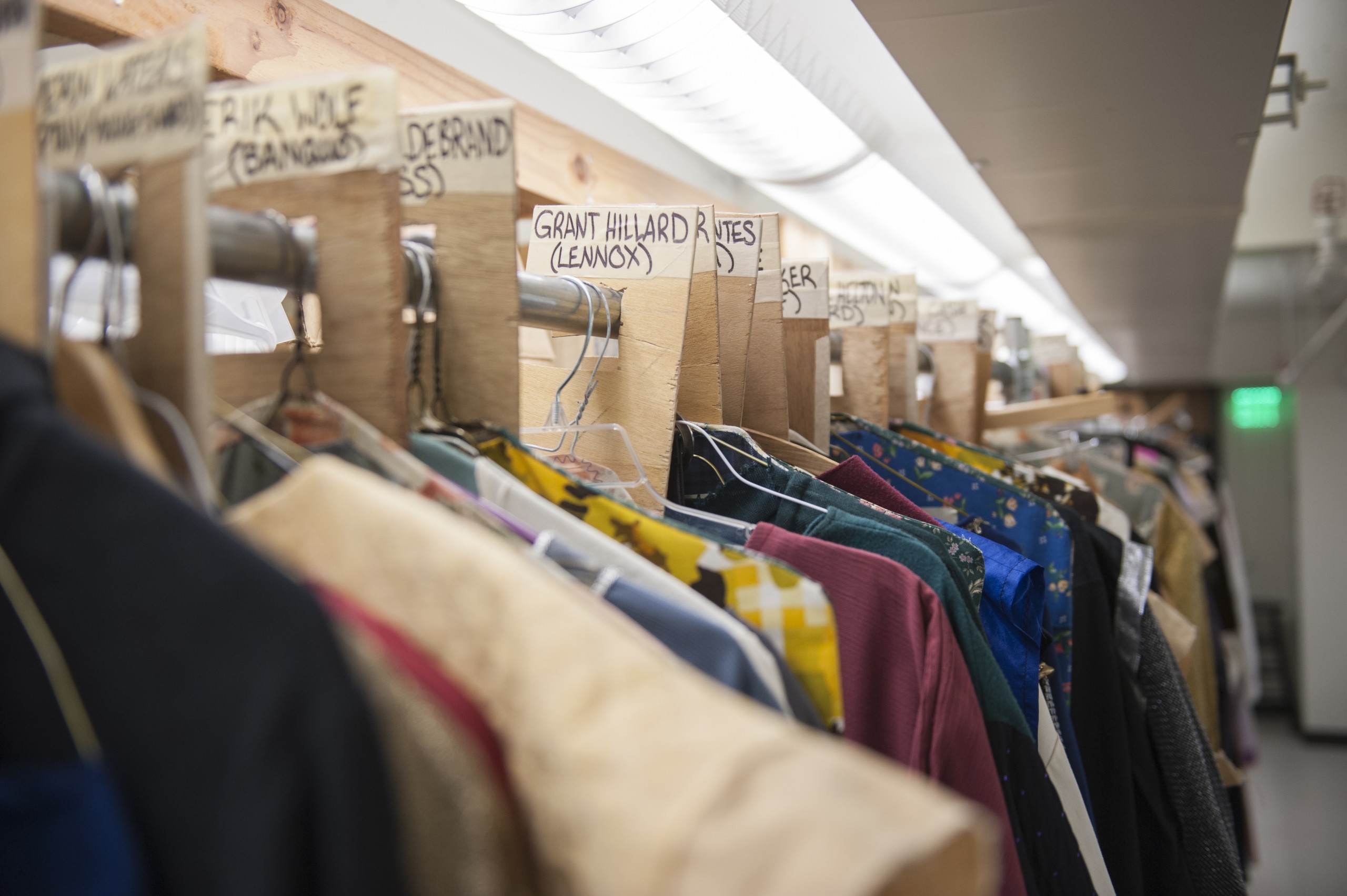 Costumes for ‘Macbeth’ hang ready for rehearsals … and then the real performances. (Photo: John Struzenberg ’15)