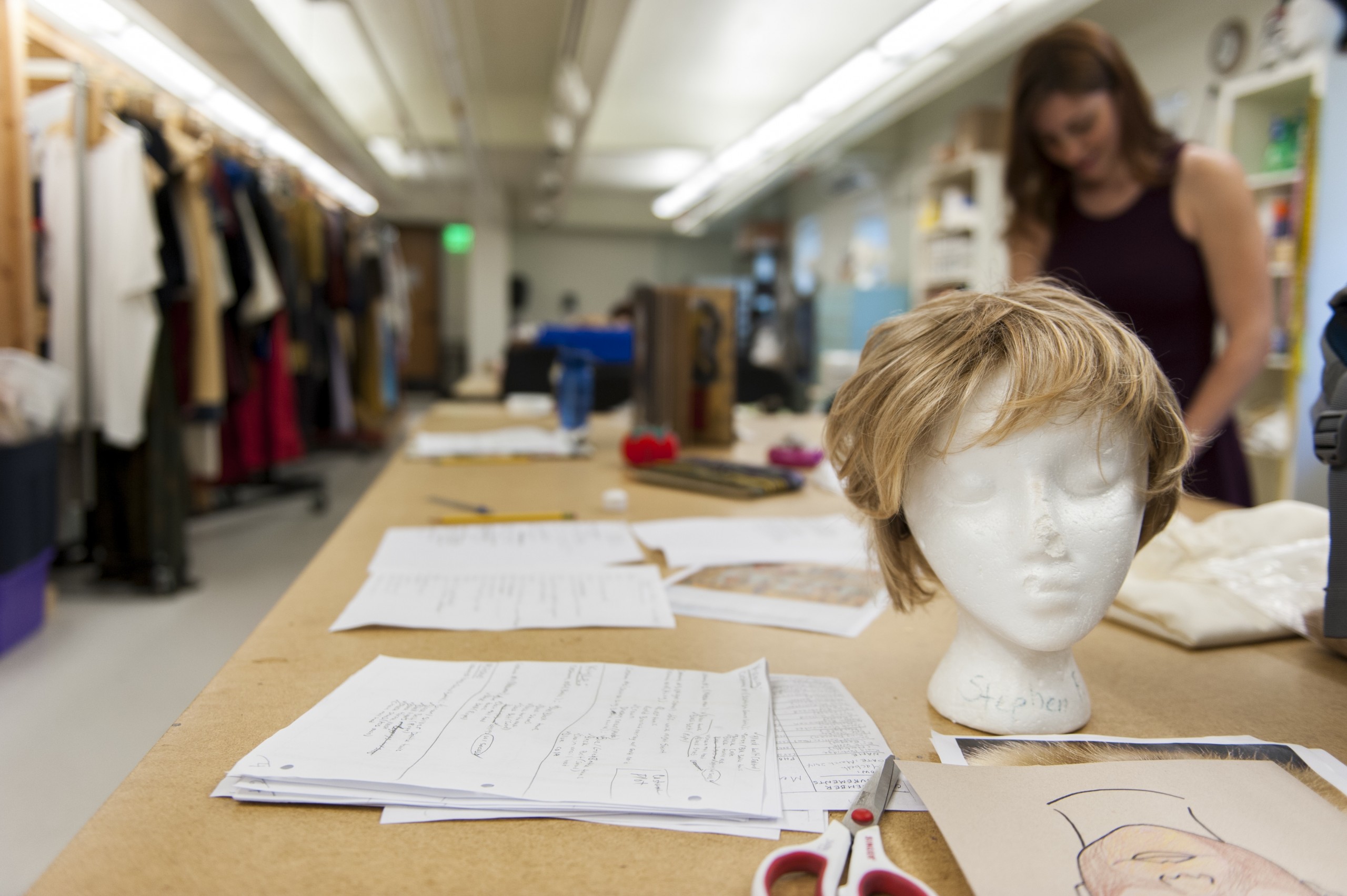 Ali Schultz ’14 works on ‘Macbeth’ pieces in PLU’s costume shop. (Photo: John Struzenberg ’15)