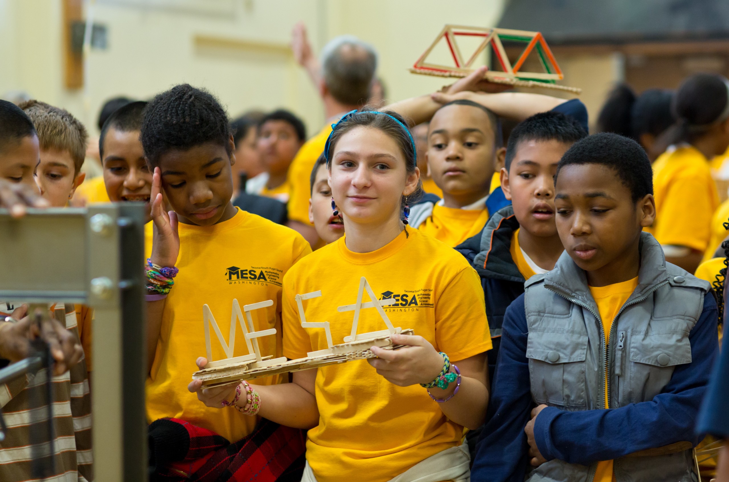 Students gather at PLU for the 2014 MESA Day engineering competition. (Photo: John Froschauer/PLU)