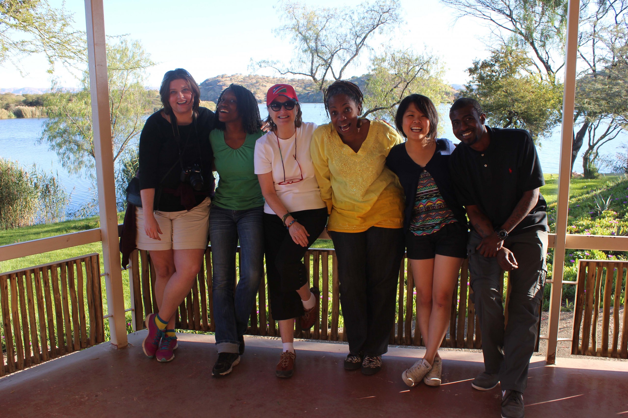 The ‘Namibia Nine’ film crew on location, from left: Andrea Capere, Princess Reese, Joanne Lisosky, Melannie Denise Cunningham, Shunying Wang, Maurice Byrd.