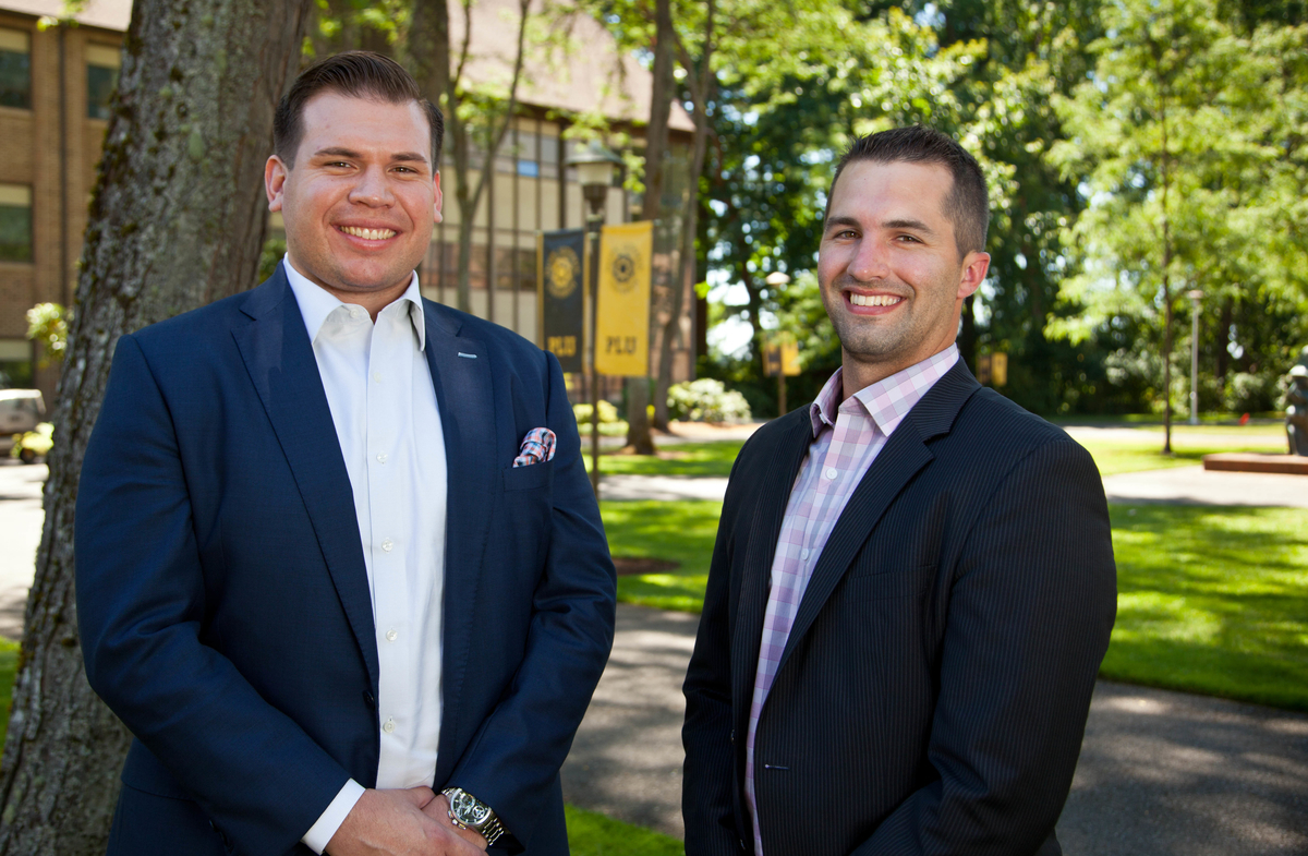 Dan Rosales, left, and Daniel Smith, both ’07, are on the board of PLU’s Business Network Alumni Association. (Photo: John Froschauer/PLU)