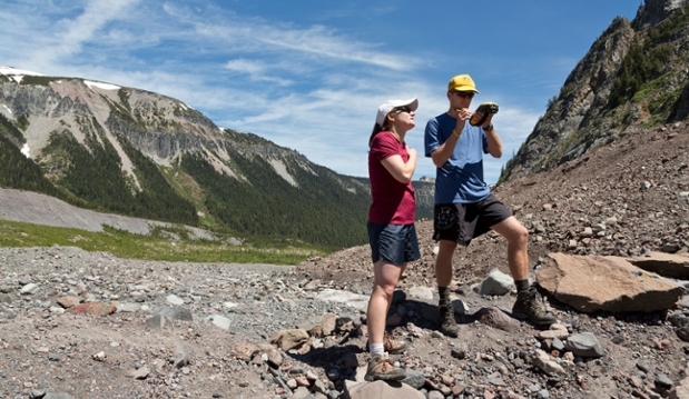 Professor Claire Todd and team of six students hiked up to a glacier at Mount Rainier to study the changes in the glacier due to climate change. (John Froschauer, Photo)