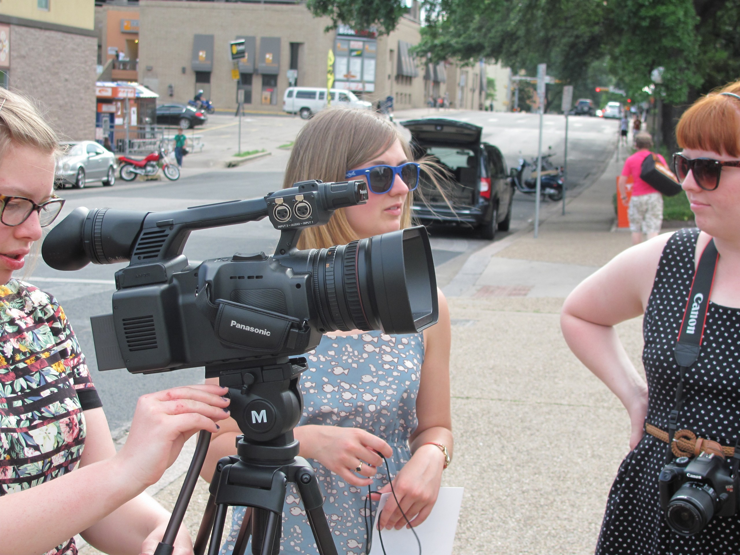 MediaLab members, from left, Olivia Ash, Amanda Brasgalla and Taylor Lunka work on location for “Waste Not” in Austin, Texas. (Photo courtesy of MediaLab)