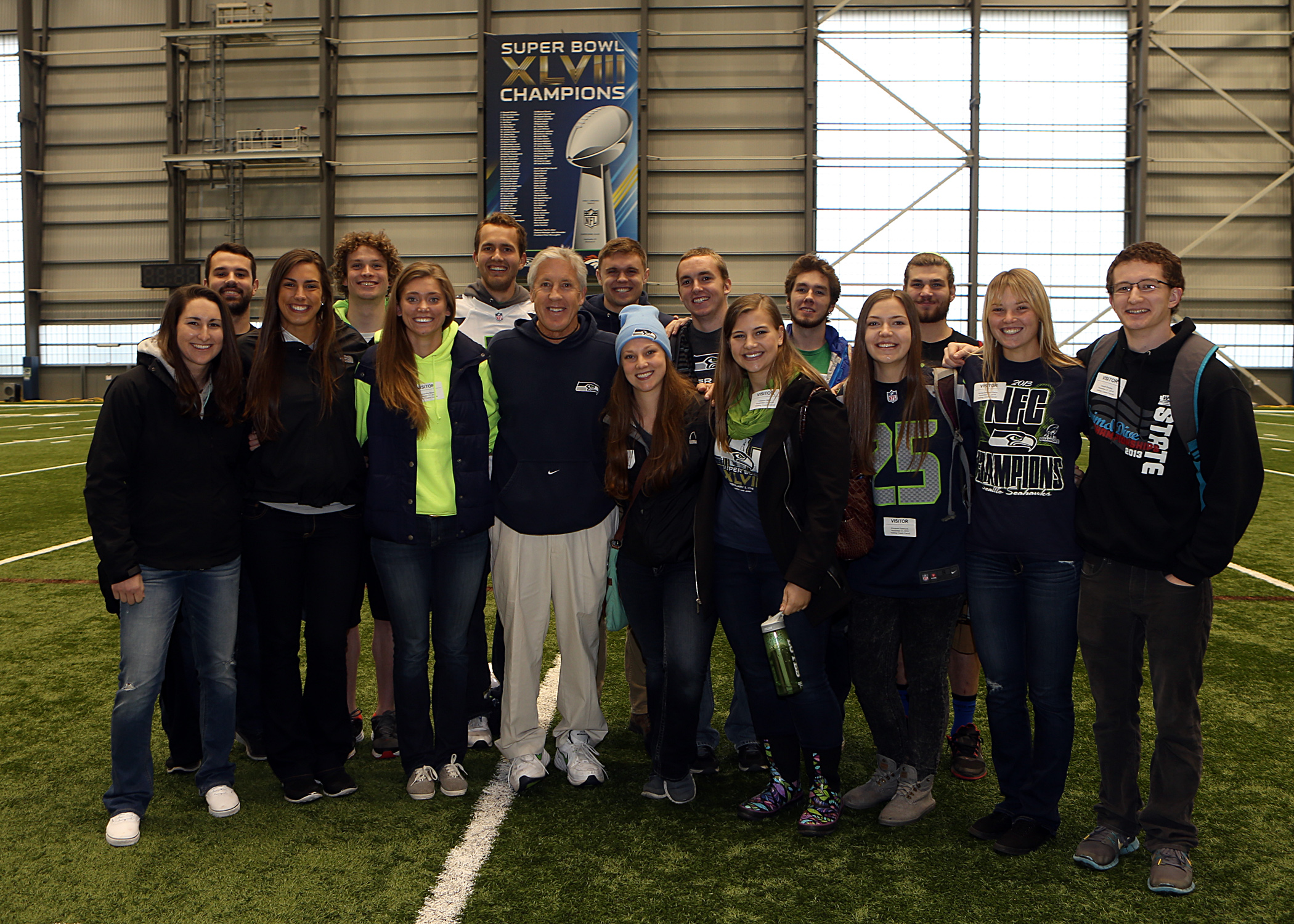 The Kinesiologists of the Future Club hanging out with Coach Pete Carroll.