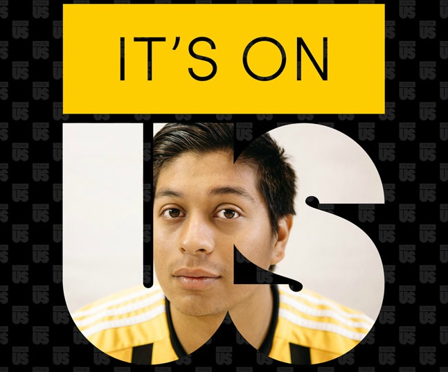 Student portrait within an It's On Us logo
