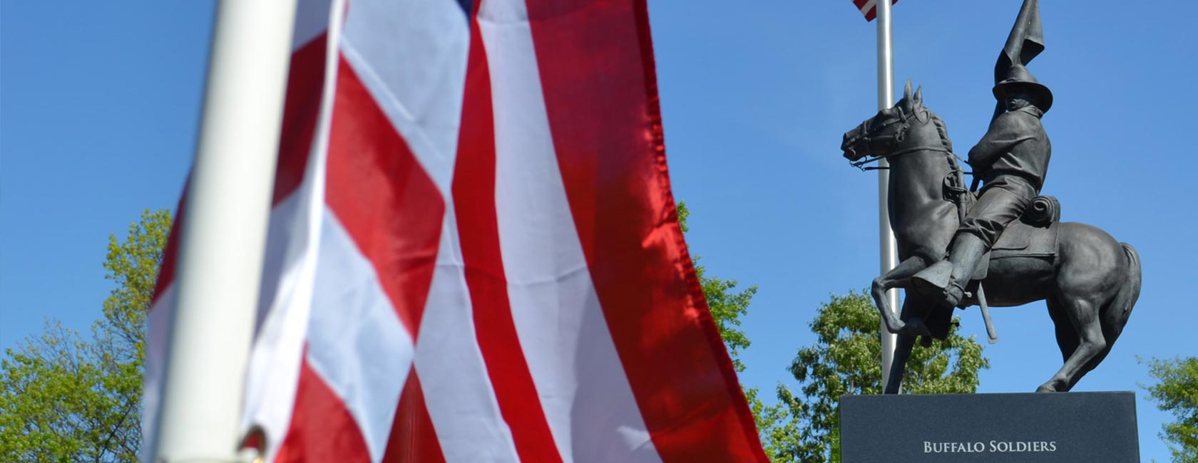 Buffalo Soldiers banner, Statue and Flag