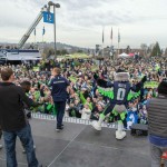 Seattle Seahawks events set up and staged by 2014 MBA graduate Stephen Dilts’ company, Pyramid Staging & Events, LLC. (Photos courtesy John Patzer Photography. A photo from behind the stage looking out at the crowd.