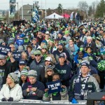 Seattle Seahawks events set up and staged by 2014 MBA graduate Stephen Dilts’ company, Pyramid Staging & Events, LLC. (Photos courtesy John Patzer Photography.) Crowd waiting with Seahawks regalia.