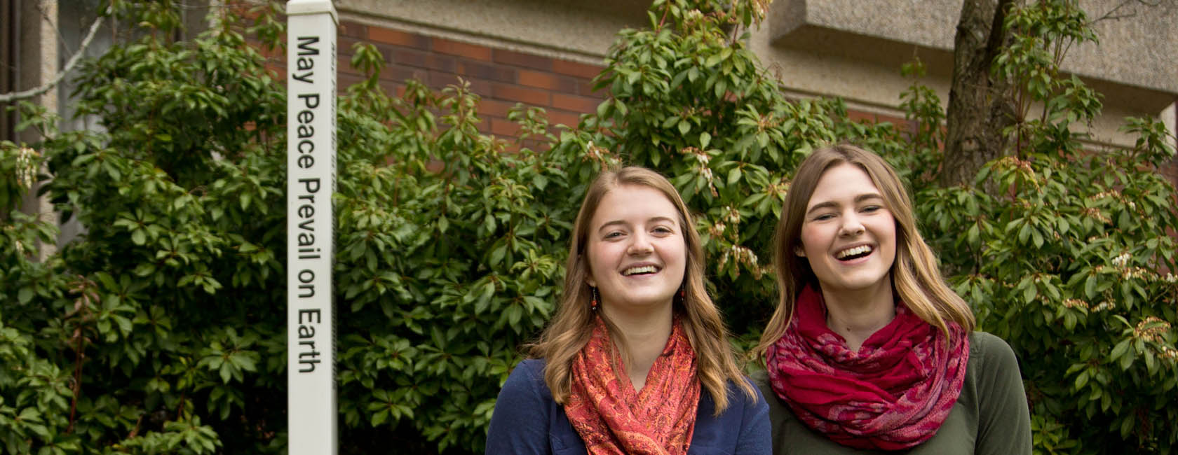 PLU's 2015 Peace Scholars Ellie Lapp, left, and Taylor Bozich. (Photo: John Froschauer/PLU)