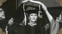 Queen Sonja of Norway received an honoray degree during a 1995 visit to PLU.