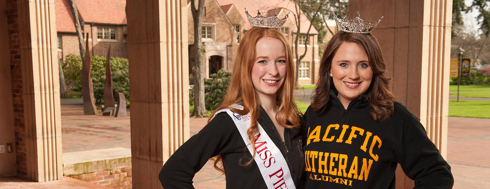 Current Miss Pierce County Anikka Abbott '15 and 2014 winner Megan Leibold '13 reunite at PLU. (Photo: John Struzenberg '16)