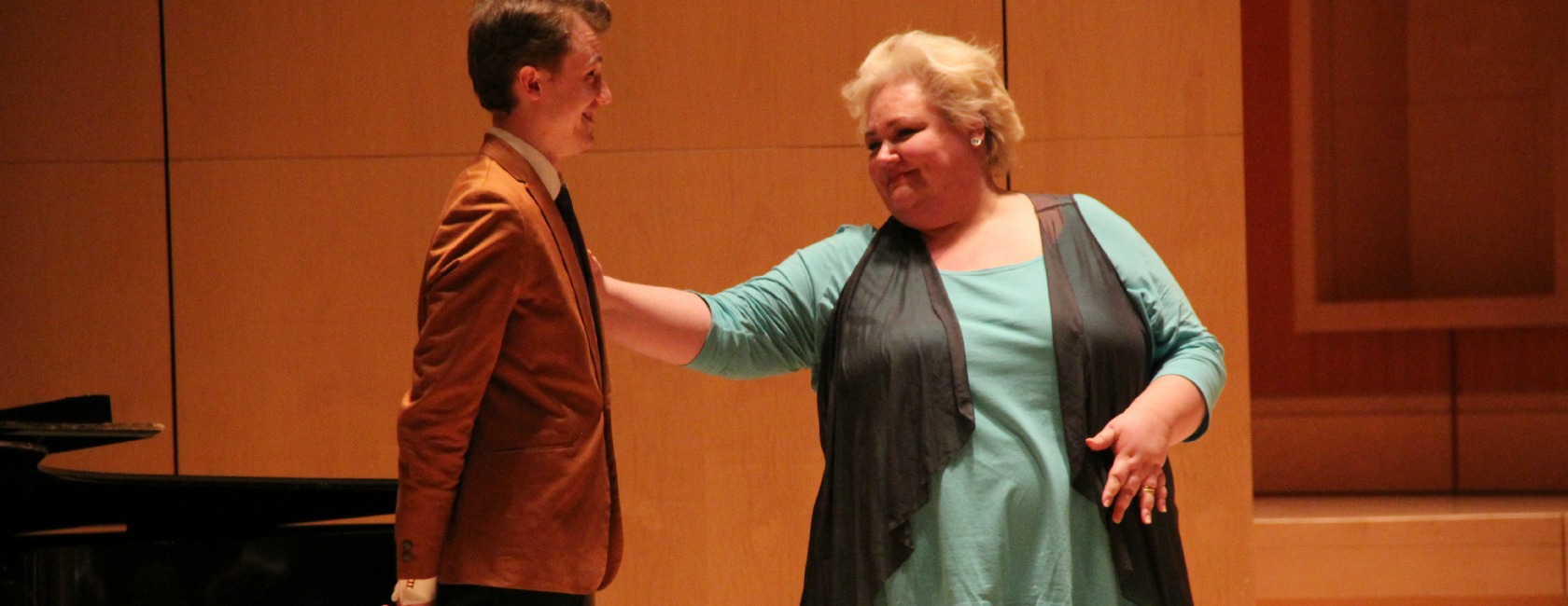 Opera star Stephanie Blythe works with student Eric Olson ’15 during a master class at PLU. (Photo: Matthew Salzano '18)