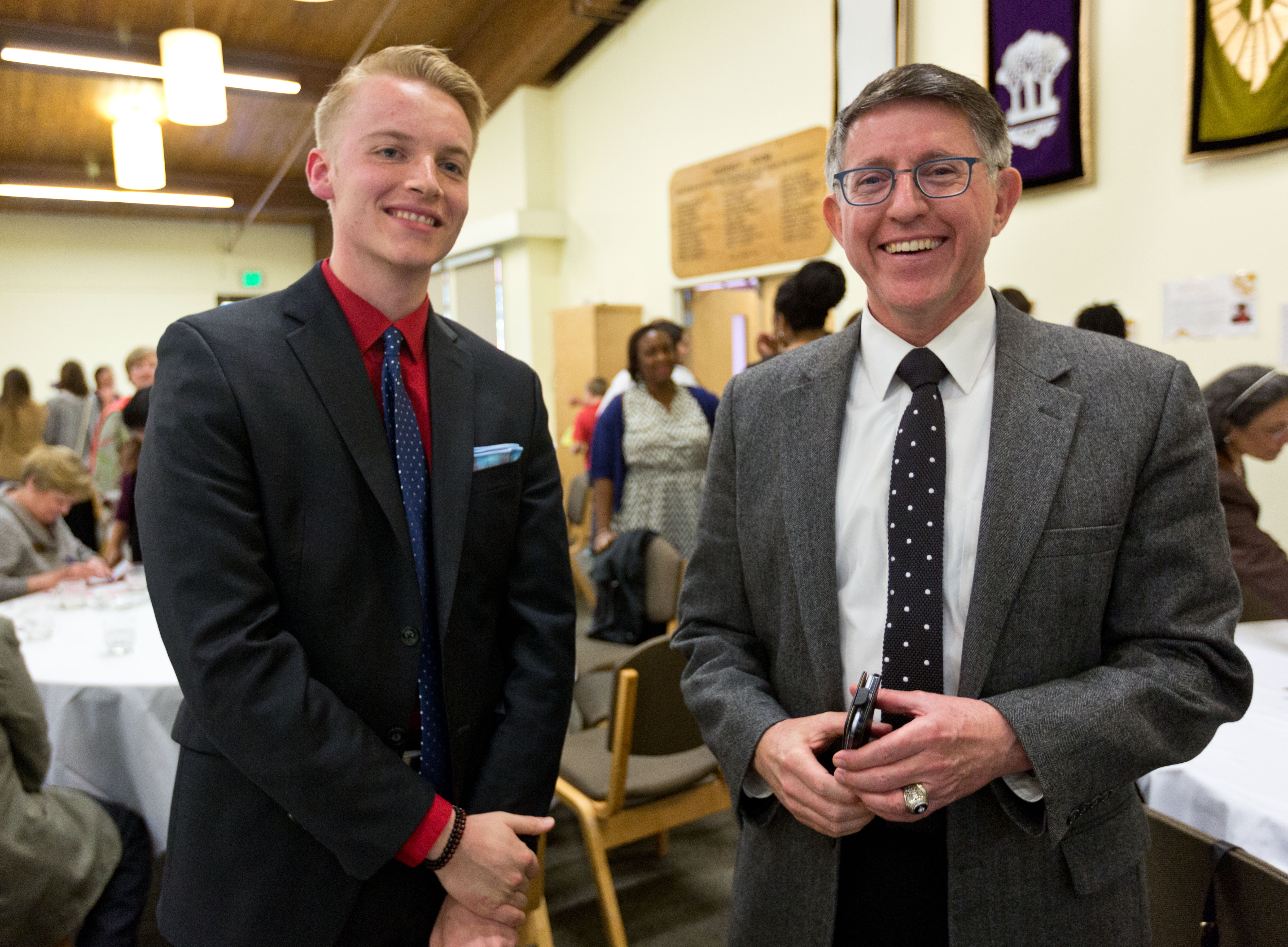  Nicholaus Townsend Falck, left, with PLU President Thomas W. Krise. 