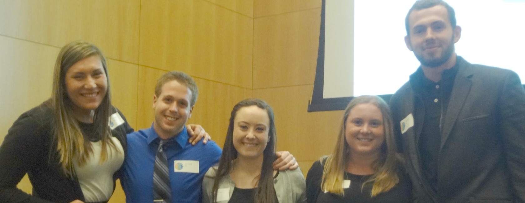 A Marketing Management team made up of, from left, Taylor Gonzales, Kevin McKay, Kayla Evans, Lindsey Campbell and Austen Wilson (all ’15), took first place in a track of the 2015 Business Plan Competition.