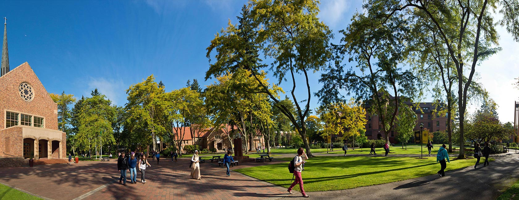 Panorama of Pacific Lutheran University's Red Square (Photo: John Froschauer/PLU)