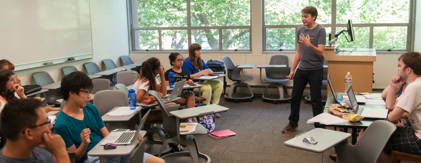 Students from the Puget Sound Region practice their debating skills at the Climb the Mountain Debate Camp at PLU. (Photo: John Struzenberg '16)