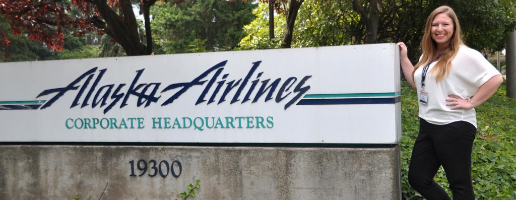 Sam-Lund-AKairlines-banner Samantha Lund '16 is spending her summer interning at Alaska Airlines. (Photo courtesy of Samantha Lund)