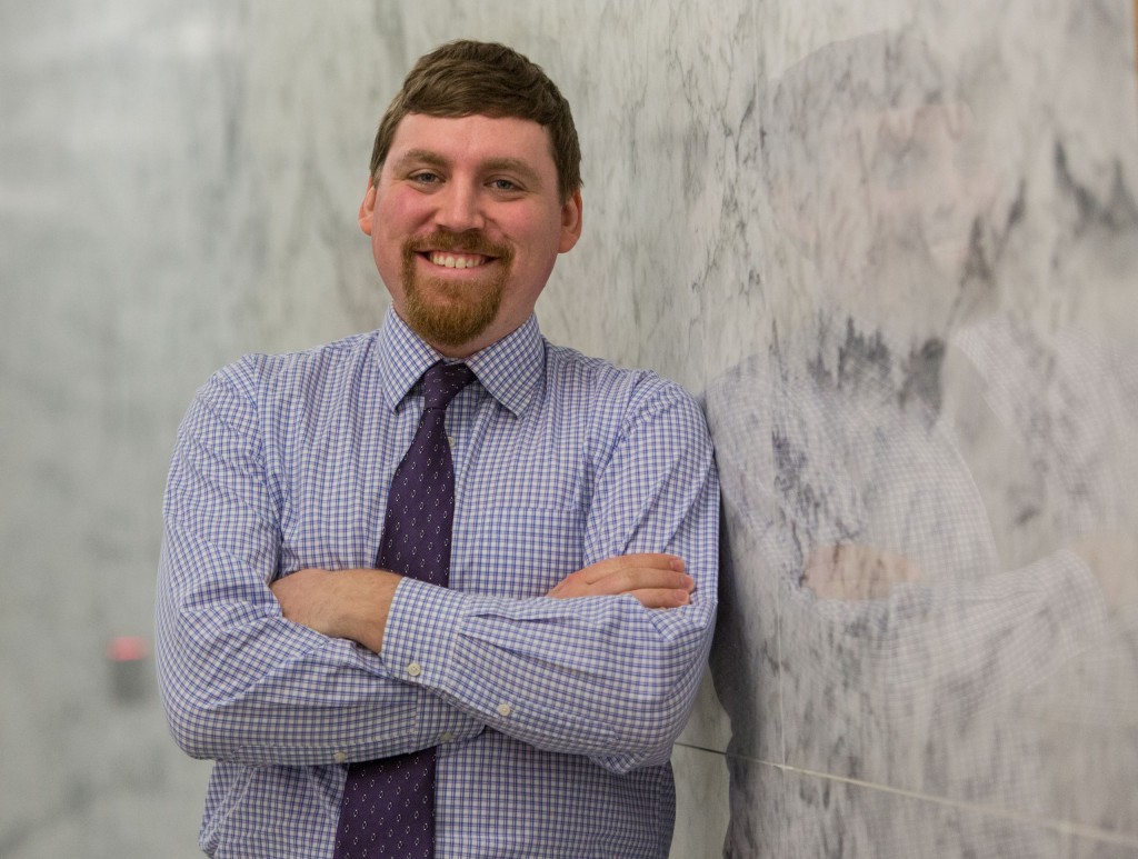 Curt Kohlwes '10 Legislative Assistant, State Senate, is one of the Lutes in the legislature in Olympia, Washington on Thursday, Feb. 18, 2016. (Photo: John Froschauer/PLU)