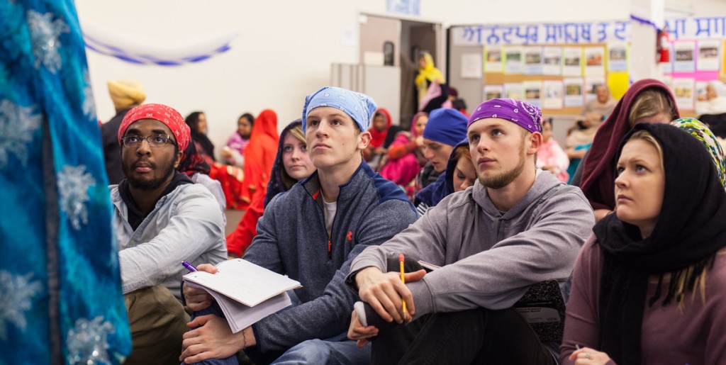 PLU Students visit Gurudwara Singh Sabah (Sikh Temple) and school in Renton WA, as part of a JTerm class of the religions of SE Asia on Sunday, Jan. 24, 2016. (Photo/John Froschauer)