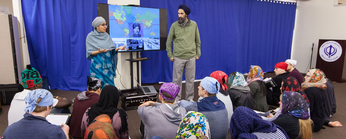 PLU Students visit Gurudwara Singh Sabah (Sikh Temple) and school in Renton as part of a J-Term class on the religions of Southeast Asia on Sunday, Jan. 24, 2016. (Photo/John Froschauer)