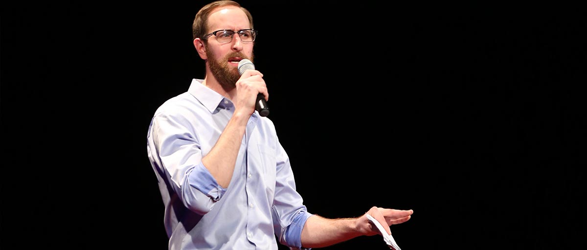 Adam Utley '04 at TEDxTacoma 2015. (Photo by John Froschauer/PLU)