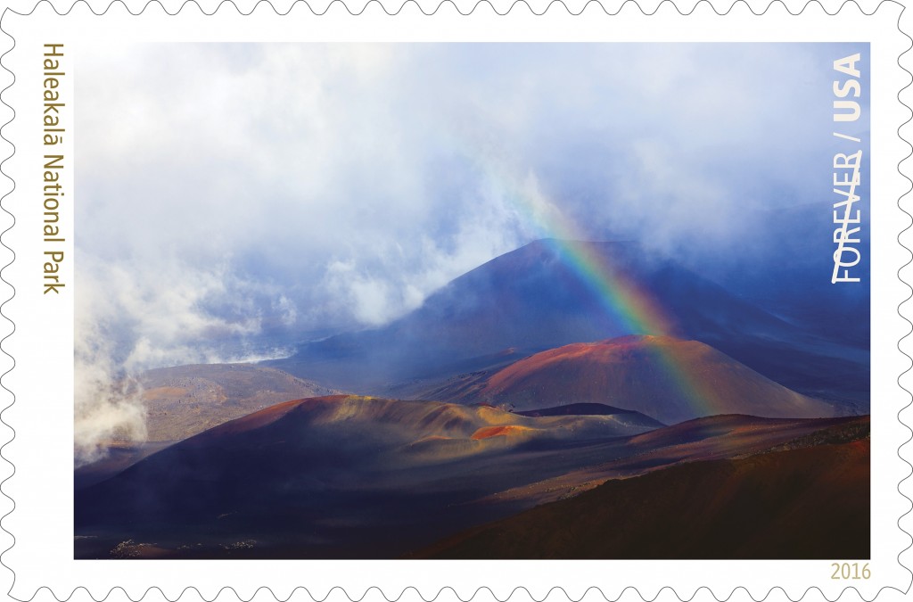 Haleakala-Stamp The U.S. Postal Service commemorative Forever stamp featuring Kevin Ebi's photograph. (Photo courtesy of Kevin Ebi, LivingWilderness.com)