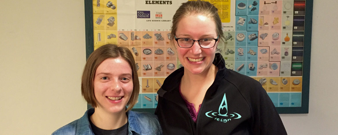 Alice Henderson ’16, right, and Maddie Smith ’17 are pictured following their selection as representatives at a United Nations climate conference in Morocco this November.