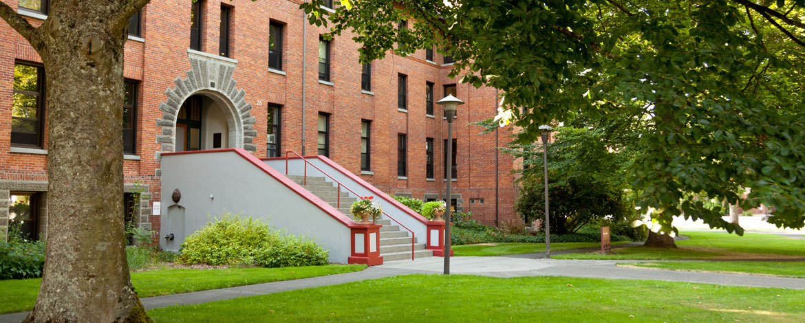 Harstad Hall is a residence hall located at the intersection of Park Avenue South and Garfield Street South. It is near where a Pierce County sidewalk project will begin Aug. 29. (Photo by John Froschauer/PLU)