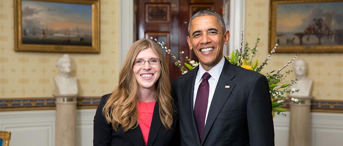 Montana Teacher of the Year and PLU Alumna Jessica Anderson with President Barack Obama