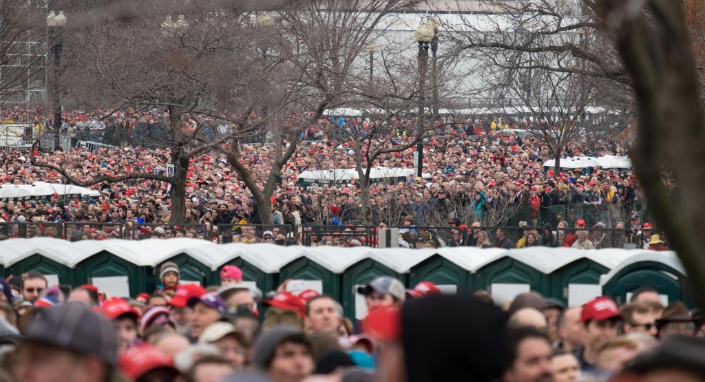 Thousands pack into the National Mall for the Inauguration ceremony.