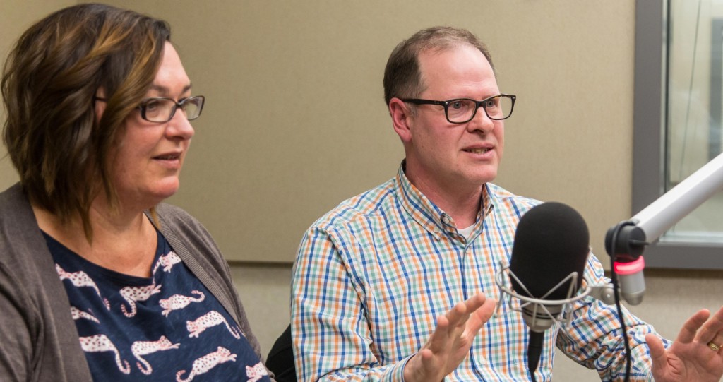 Michael Halvorson tells a story while recording Open to Interpretation in the KNKX studio on the PLU campus.